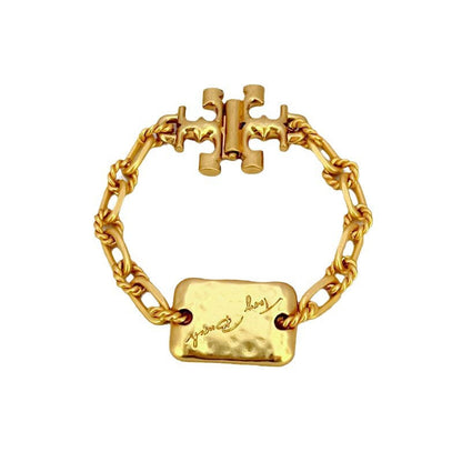 Tory Burch rectangular metal plaque thick chain necklace bracelet
