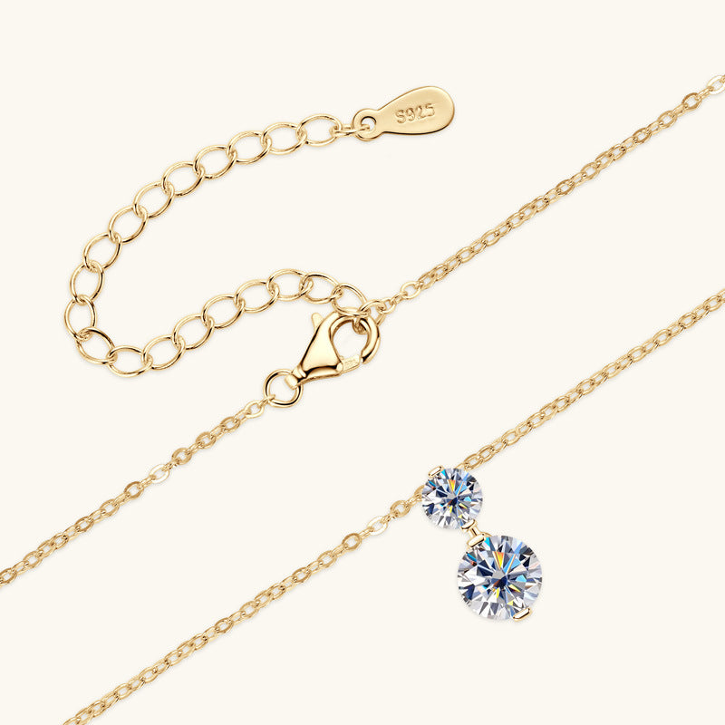 Two Stone Moissanite Drop Pendant Necklace