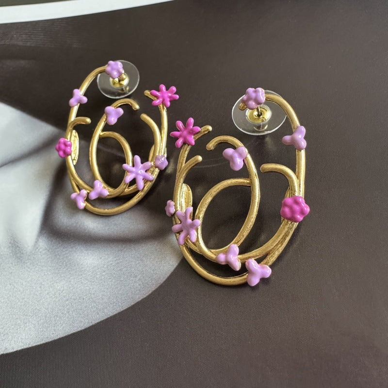 Oscar de la Renta Entwined Geometric Enamel Flower Earrings
