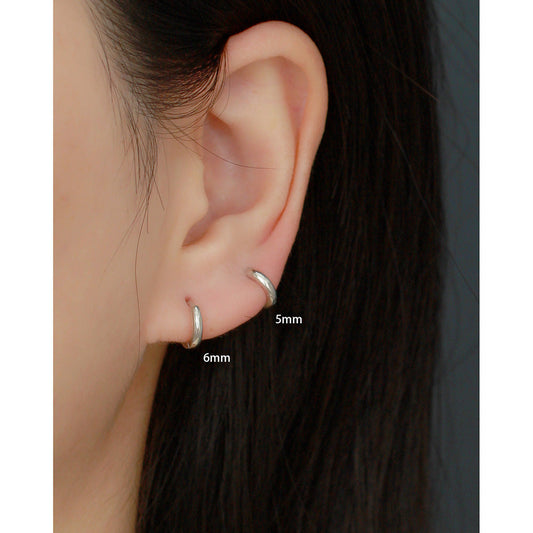 5mm and 6mm smooth silver hoop earrings for ear stacking