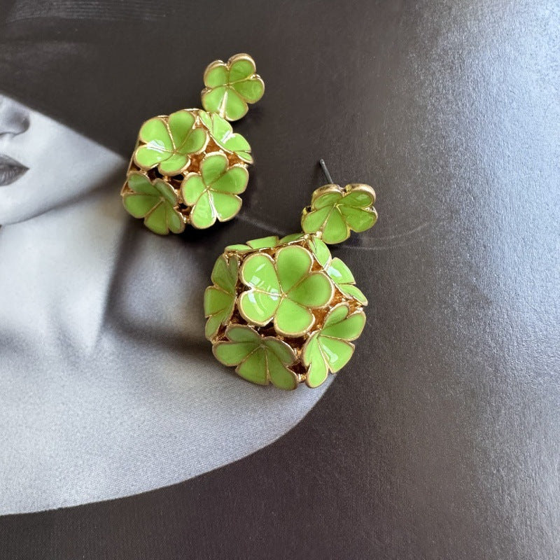 Oscar de la Renta Exquisite Enamel Hydrangea Metal Stud Earrings