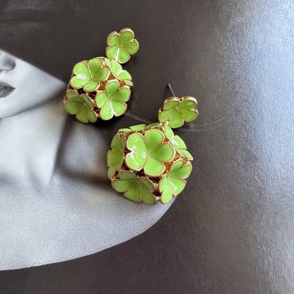 Oscar de la Renta Exquisite Enamel Hydrangea Metal Stud Earrings
