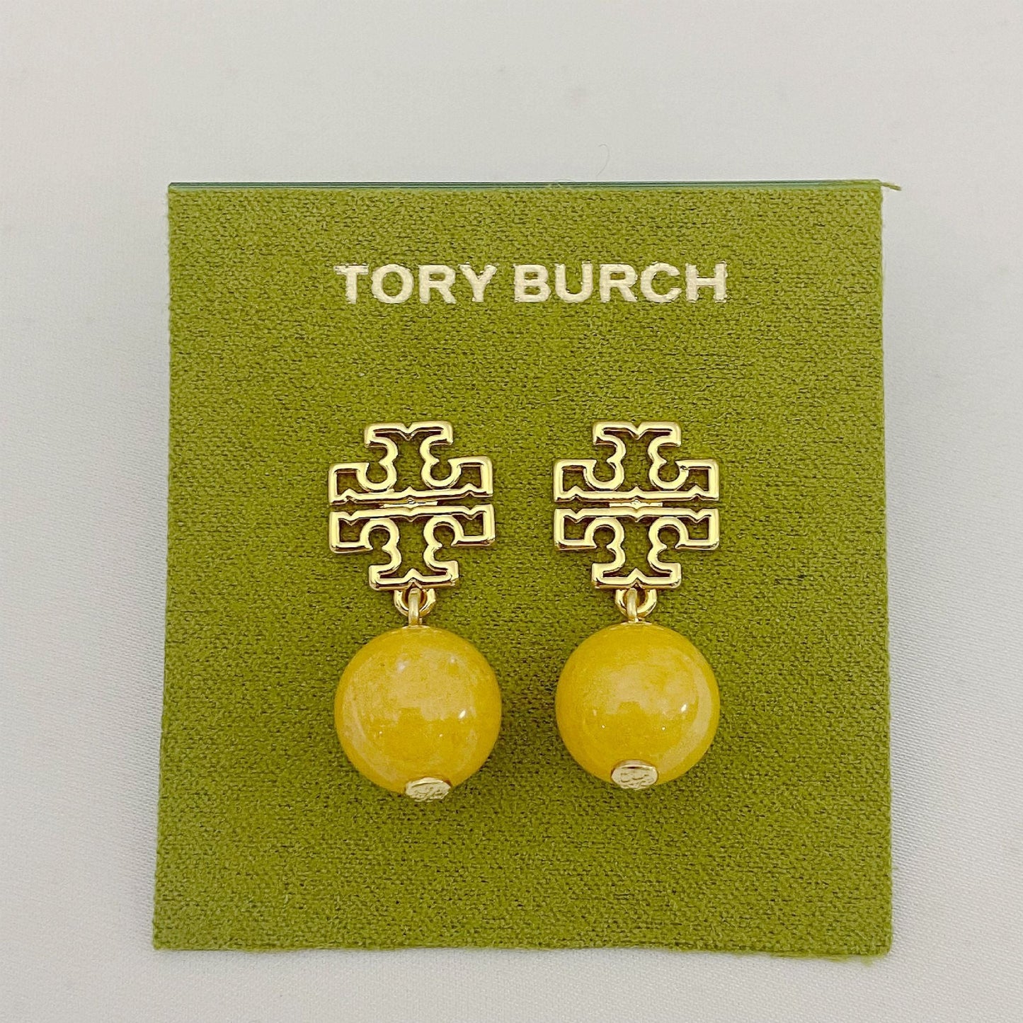Tory Burch Fresh Sweet Agate Bead Metal Pendant Earrings