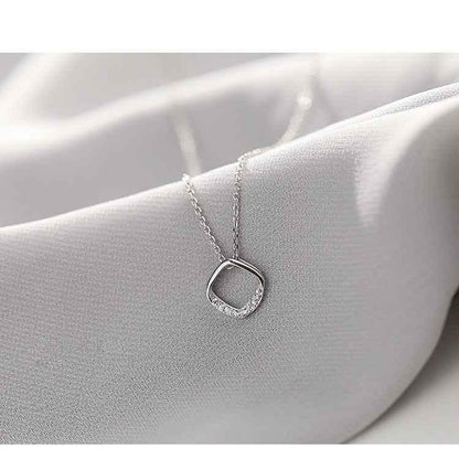 S925 Sterling Silver Geometric Square Diamond Necklace - JIMMY JEWELRY 01