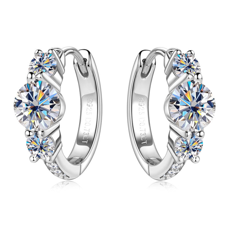 Three-Stone Moissanite Hoop Earrings