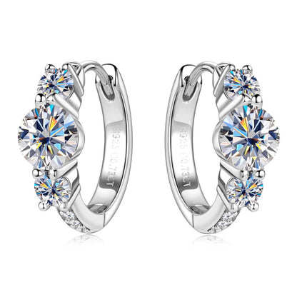 Three-Stone Moissanite Hoop Earrings