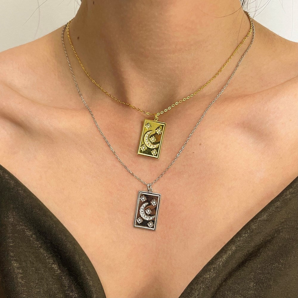 square pendant necklace silver