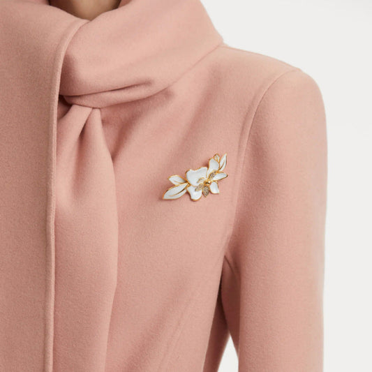 Oscar de la Renta Enamel Jasmine Flower Brooch