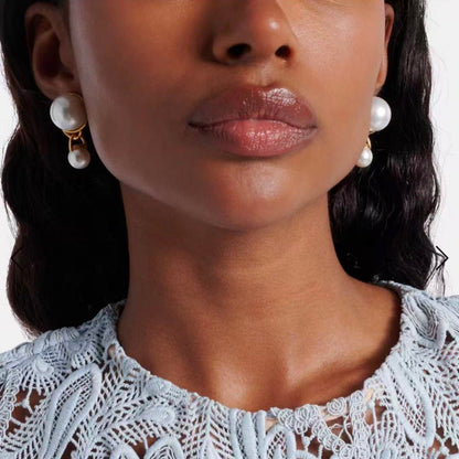 Oscar de la Renta Large & Small Pearl Drop Earrings
