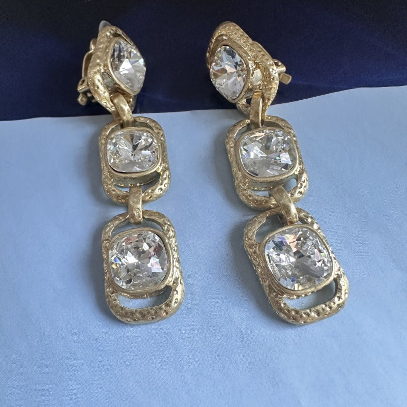 Oscar de la Renta Sparkling Colored Crystal Long Drop Clip-On Earrings