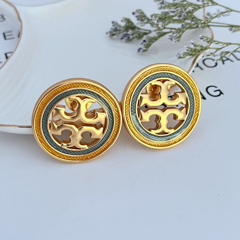 Tory Burch Round Openwork Enamel Metal Earrings