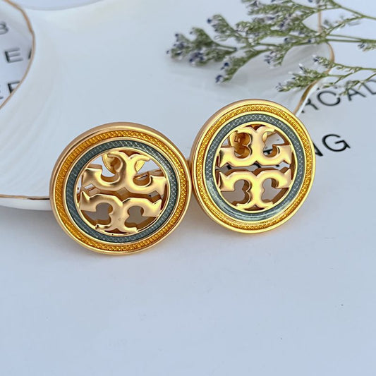 Tory Burch Round Openwork Enamel Metal Earrings