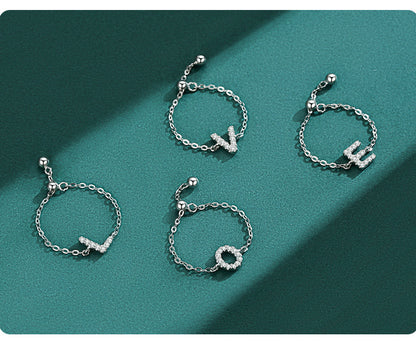 Sterling silver pavé initial letter bracelets, circular chain with sparkling letter charms