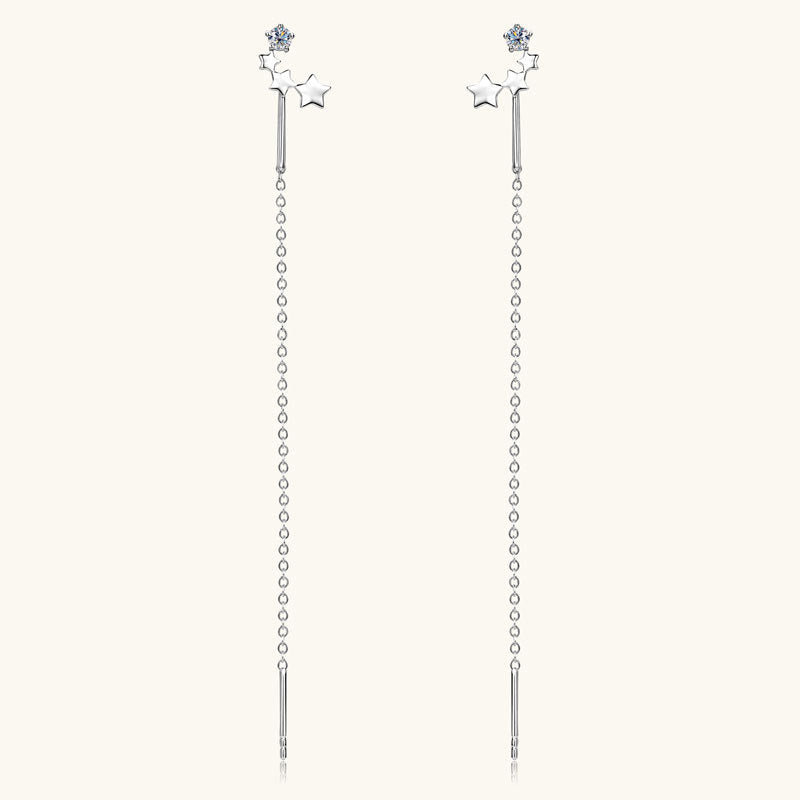 Long Chain Moissanite Star Earrings