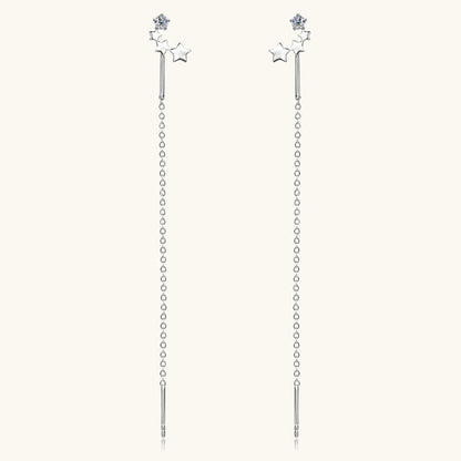 Long Chain Moissanite Star Earrings