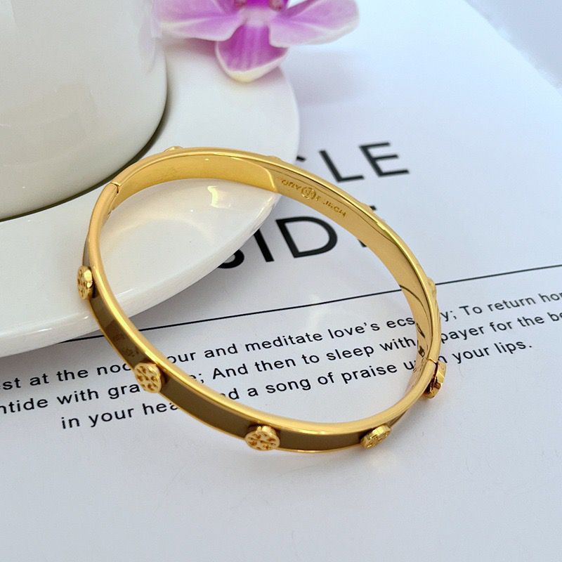 Tory Burch Commuter-Style Enamel Logo Metal Bangle