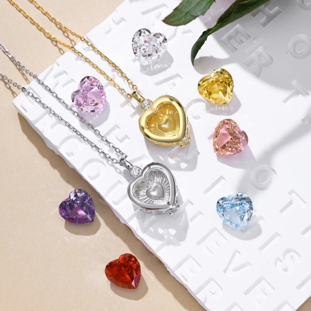 Diy Seven-Color Love Ice Flower Heart Shape Necklace