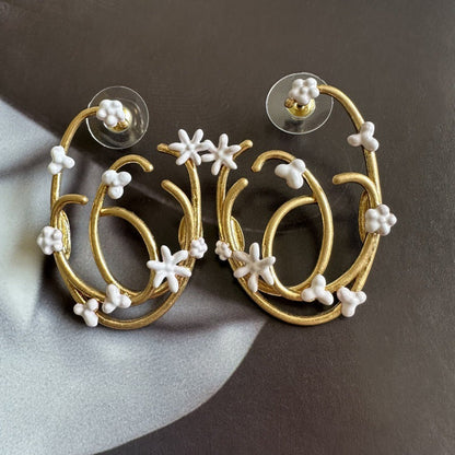 Oscar de la Renta Entwined Geometric Enamel Flower Earrings