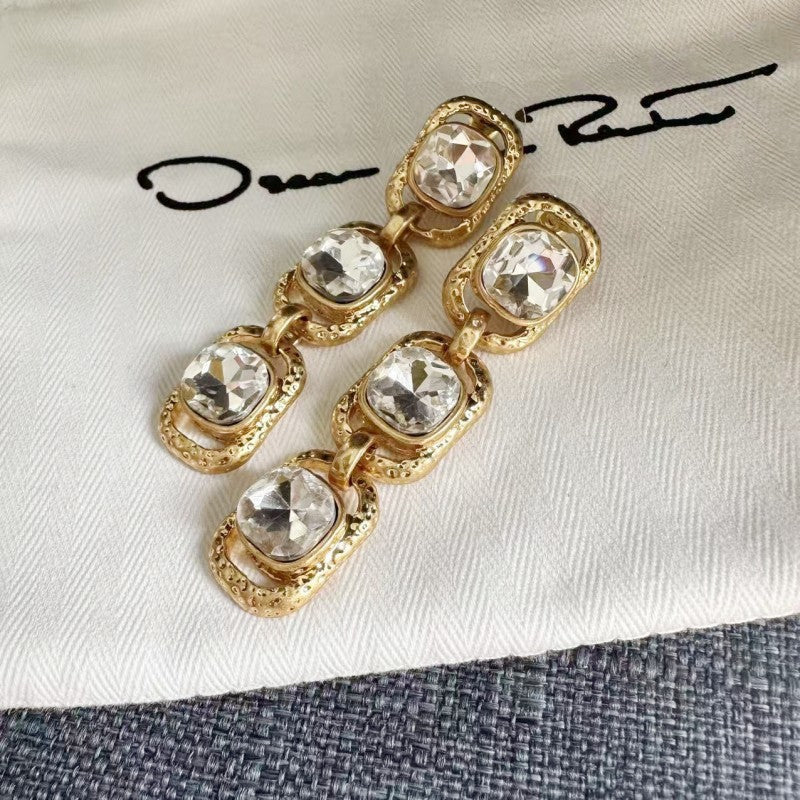 Oscar de la Renta Sparkling Colored Crystal Long Drop Clip-On Earrings