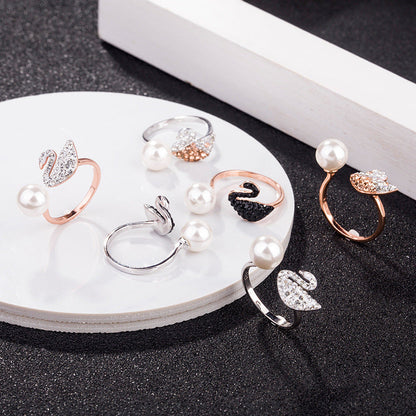 Swarovski S925 Silver Pearl Swan Open Ring