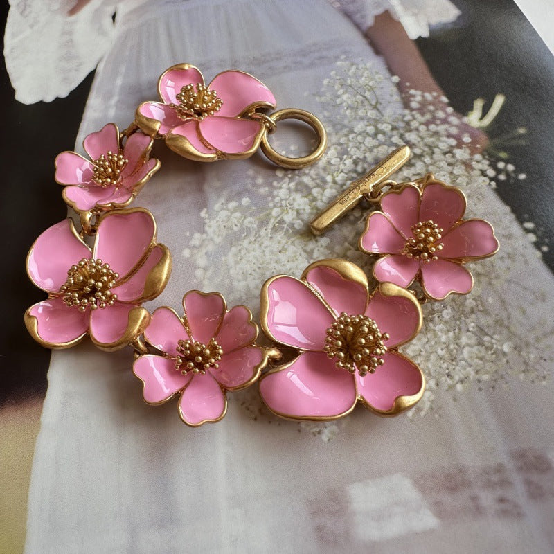 Oscar de la Renta — Intricate Enamel Floral Bracelet (Ideal for Weddings & Banquets)