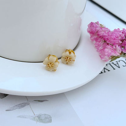 Tory Burch Acrylic Lucky Four-Leaf Clover Stud Earrings