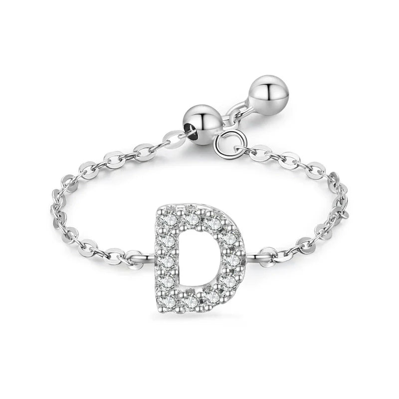 Sterling silver pavé initial bracelet with letter D charm and link chain clasp