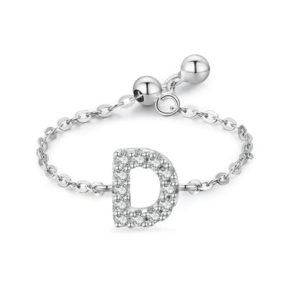 Sterling silver pavé initial bracelet with letter D charm and link chain clasp