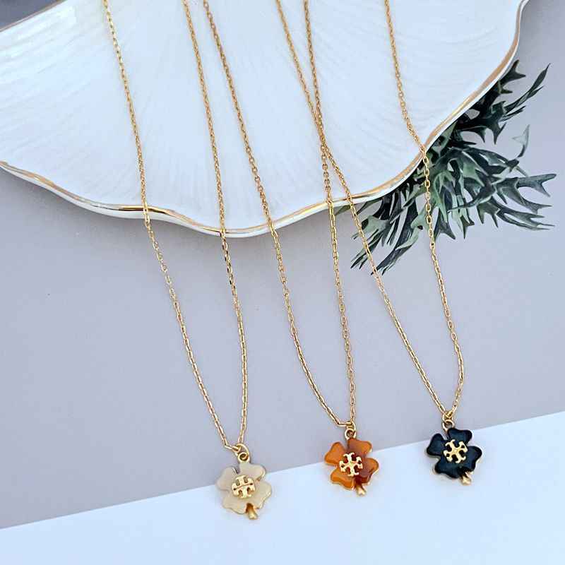 新款时尚轻奢气质简约镶嵌亚克力英文字母花朵造型女款精美项链