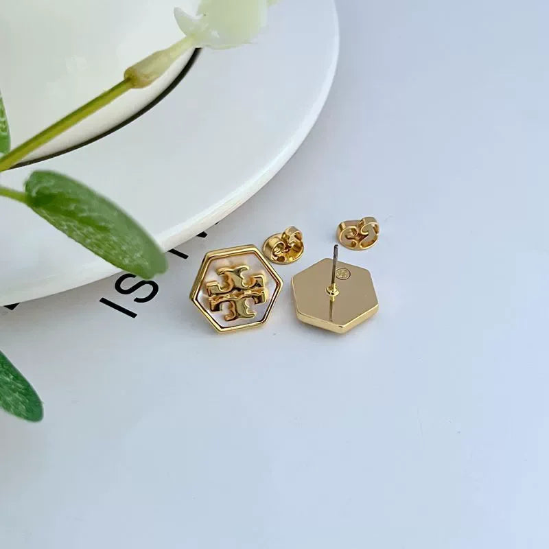 Tory Burch Shell Hexagonal Earrings - JIMMY JEWELRY 01