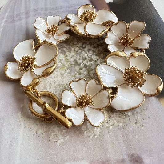 Oscar de la Renta — Intricate Enamel Floral Bracelet (Ideal for Weddings & Banquets)