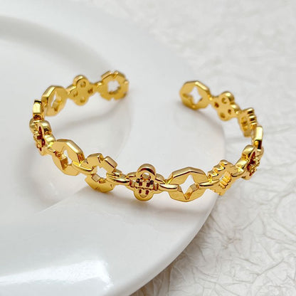 Tory Burch 18K Gold Plated Openwork Four-Leaf Clover Bangle