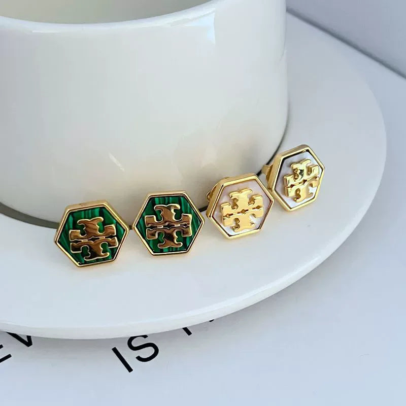 Tory Burch Shell Hexagonal Earrings - JIMMY JEWELRY 01