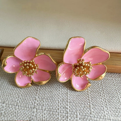 Oscar de la Renta Vintage Enamel Floral Stud Earrings for Women