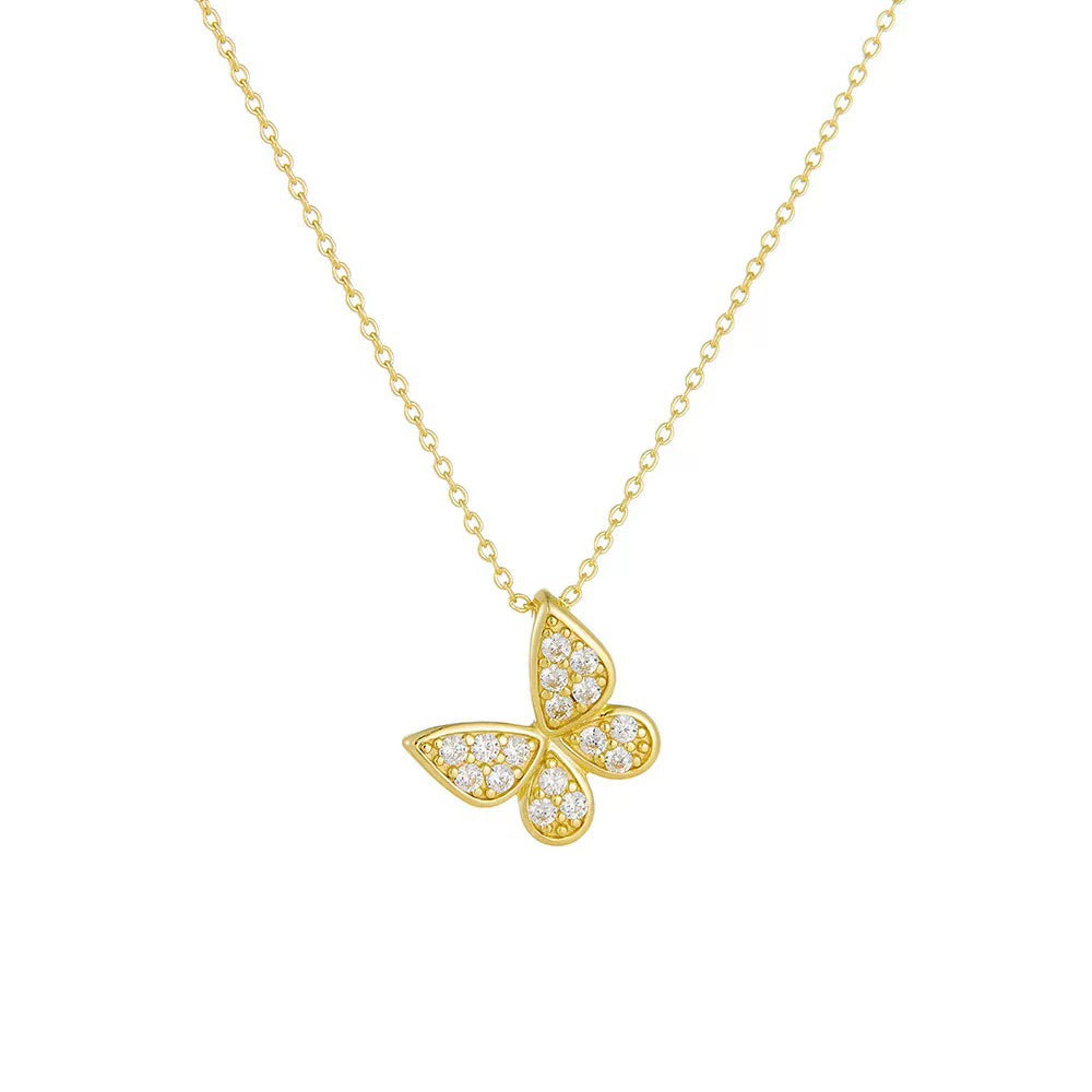 silver diamond butterfly Pendant necklace Women