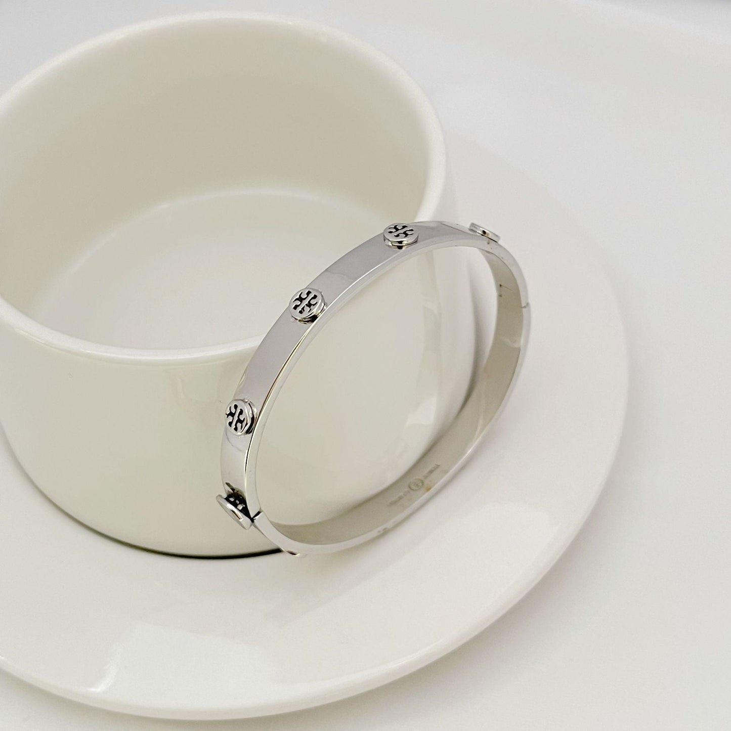 Tory Burch Embossed Logo Metal Bracelet Open women