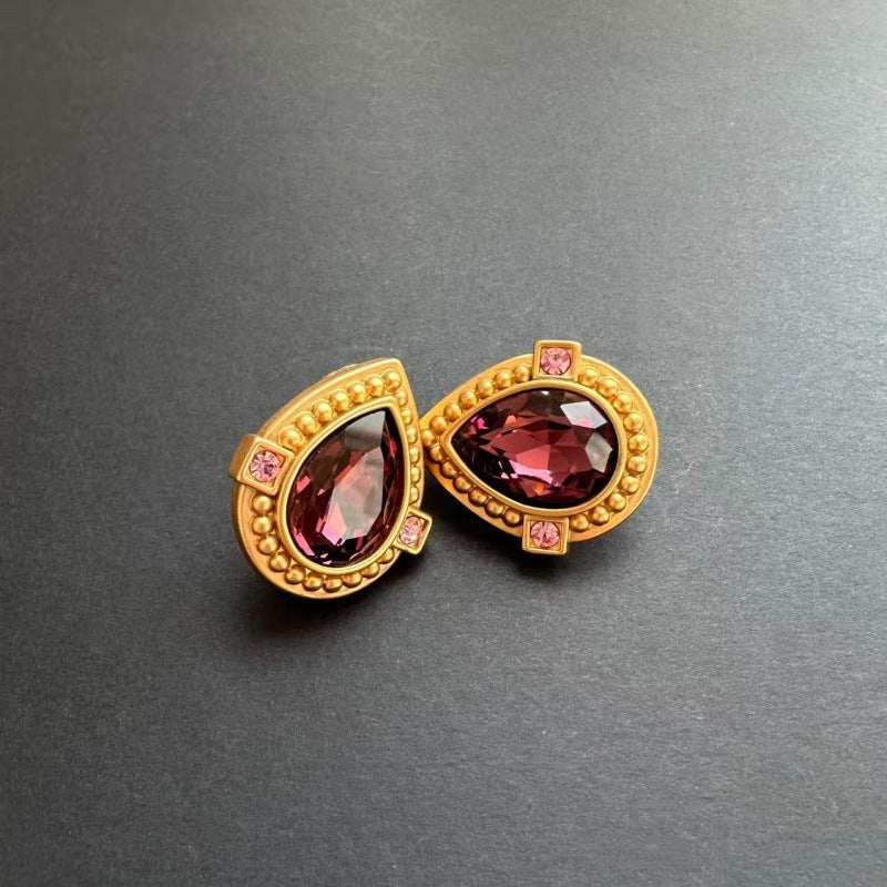 Oscar de la Renta heart-shaped crystal stud clip-on earrings