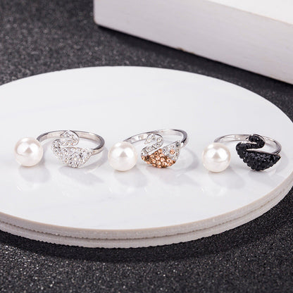 Swarovski S925 Silver Pearl Swan Open Ring