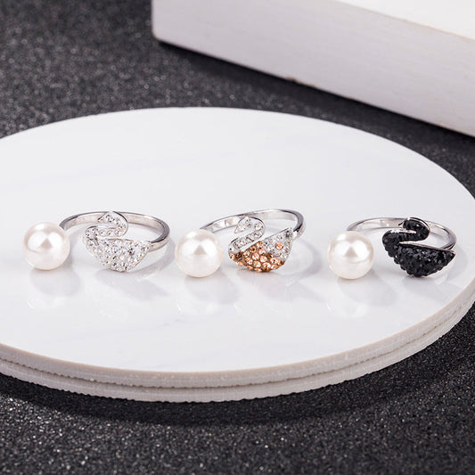 Swarovski S925 Silver Pearl Swan Open Ring