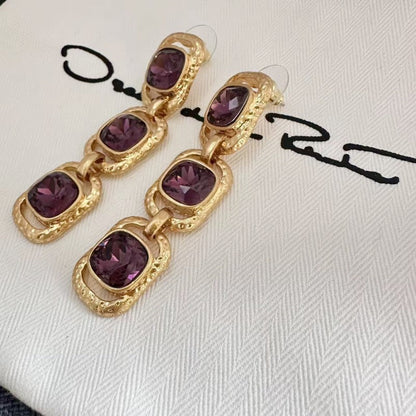 Oscar de la Renta Sparkling Colored Crystal Long Drop Clip-On Earrings