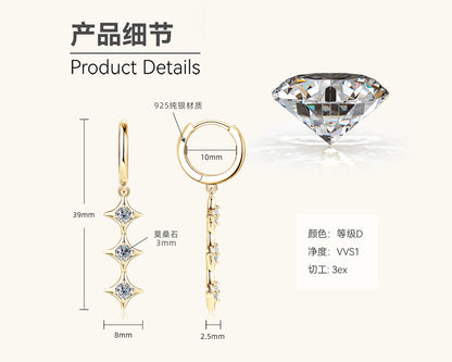 Three-Stone Moissanite Drop Earrings