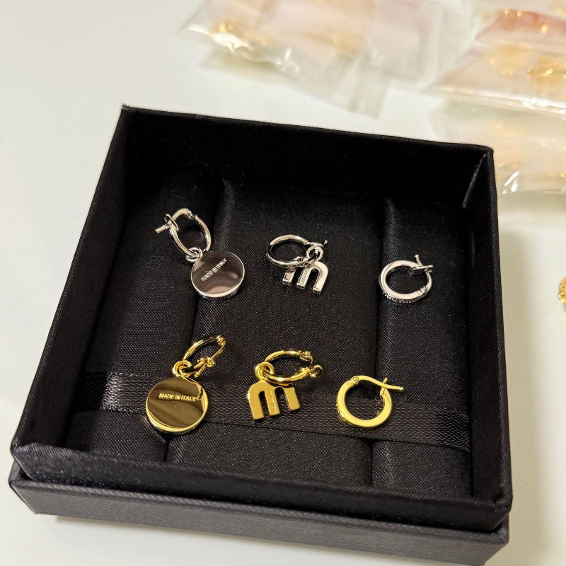 Miu Miu Enamel Asymmetrical Three-Piece Metal Earrings