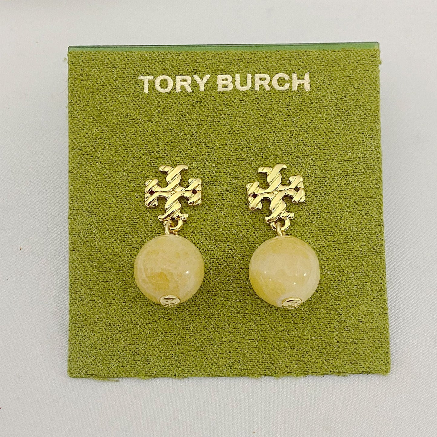 Tory Burch Striped Logo Agate Pendant Earrings women