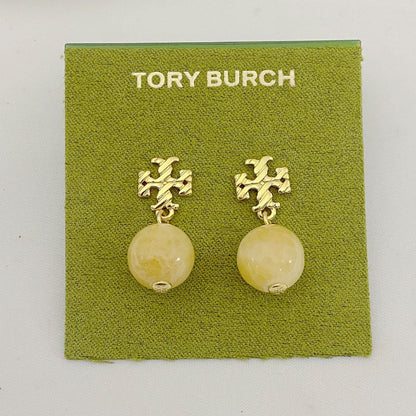 Tory Burch Striped Logo Agate Pendant Earrings women