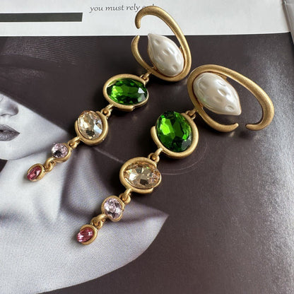 Oscar de la Renta Exquisite Long Crystal Drop Earrings Evening