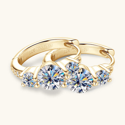 Three-Stone Moissanite Hoop Earrings