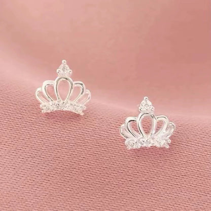 S999 sterling silver diamonds crown stud earrings