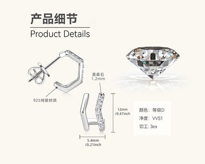 Moissanite Hexagonal Hoop Earrings