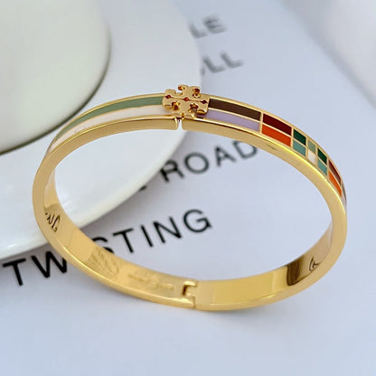 Tory Burch Elegant Colored Enamel Plaid Women's Metal Bangle