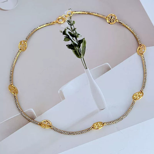 Gold diamond-style fashion necklace with round link charms and lobster clasp